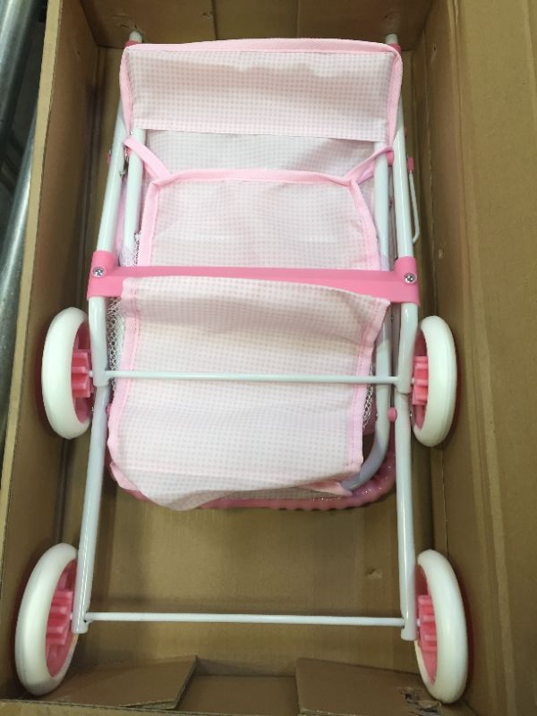 Photo 2 of Badger Basket Folding Doll Umbrella Stroller (fits 18 inch Dolls) - Pink Gingham