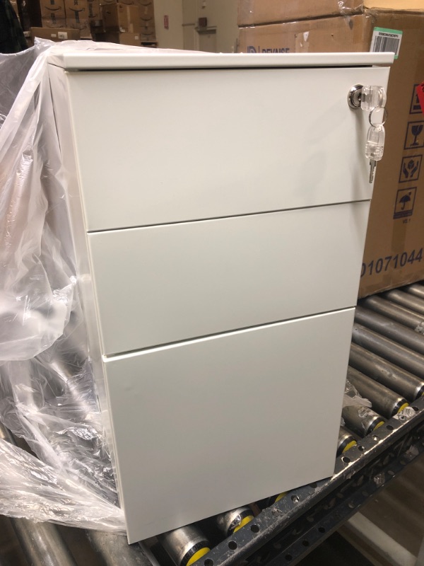 Photo 1 of DEVAISE 3 Drawer Vertical File Cabinet, Mobile Filing Cabinet with Slim Width for Home Office, White White 11.8"W x 17.1"D x 23.6"H