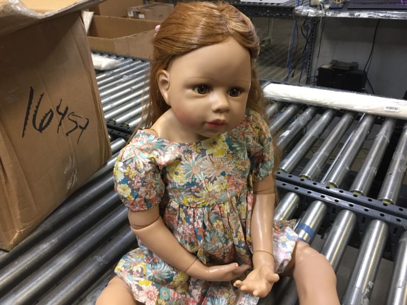 Photo 2 of Realistic Huge Standing Reborn Child Dolls Vinyl Full Body 39 inch Long Hair Blue Eyes Lifelike Model Ball Jointed Doll Big Size Child Mannequin