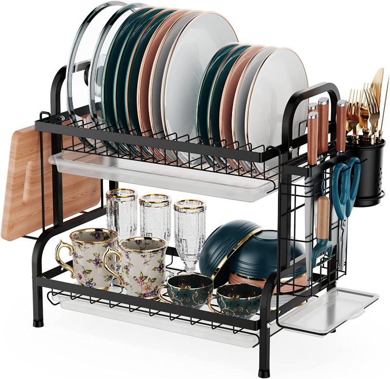 Photo 1 of 
iSPECLE Dish Drying Rack, 2-Tier Dish Rack with Utensil Holder, Cutting Board Holder and Dish Drainer for Kitchen Counter,Black