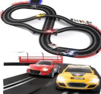 Photo 1 of Electric Racing Tracks for Boys and Kids Including 4 Slot Cars 1:43 Scale with Headlights and Dual Racing, Race Car Track Sets with 2 Hand Controllers, Gift Toys for Children Over 8 Years Old