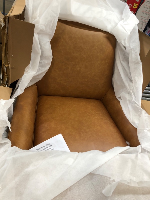 Photo 2 of Amazon Brand – Rivet Jamie Leather Mid-Century Modern Low Arm Accent Chair, 31"W, Cognac Cognac Leather
