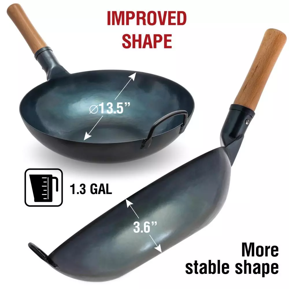 Photo 1 of 13,5-inch Pre-Seasoned Blue Carbon Steel Wok Flat Bottomed
