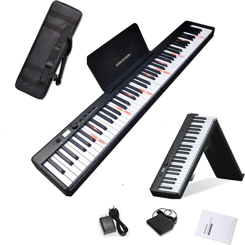 Photo 1 of MAGICON BX2 88-Key Foldable Electronic Piano,Full Size Semi Weighted Keys Portable Piano, the strength touch key,support USB/MIDI,wireless BT,Speakers,Pedal,keyboard light.for beginners (Black LED)
