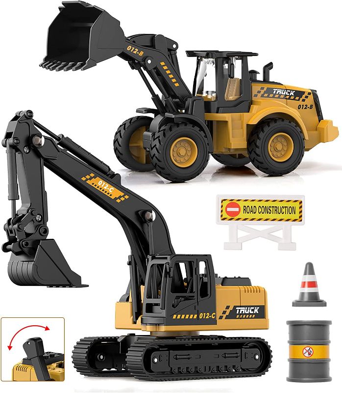 Photo 1 of Construction Toys Excavator for Kids, Geyiie Construction Vehicle Set Bulldozer Tractor Truck Engineer Caterpillar, Movable Claw Digger Trucks Toy for Boys Girls 3-12 Years Old.
