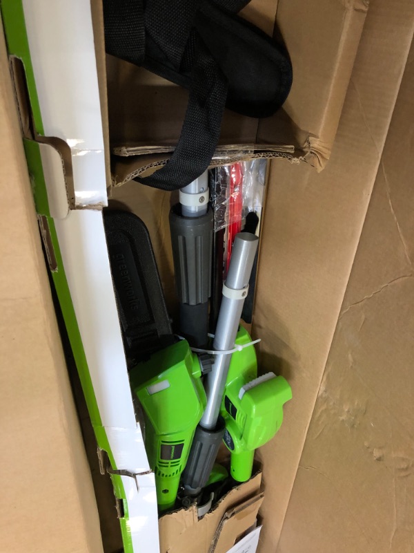 Photo 2 of Greenworks 40V 8-inch Cordless Pole Saw with Hedge Trimmer Attachment 2.0Ah Battery and Charger Included, PSPH40B210 & Greenworks Universal Pole Saw Carry Case PC0A00 Battery Included Pole Saw + Carry Case