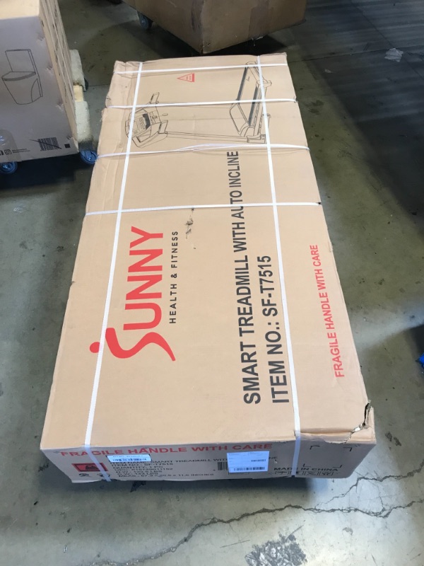 Photo 1 of Sunny Health & Fitness SF-T7515 Smart Treadmill with Auto Incline, Speakers, Bluetooth, LCD and Pulse Monitor, Phone Function, 240 LB Max Weight , grey