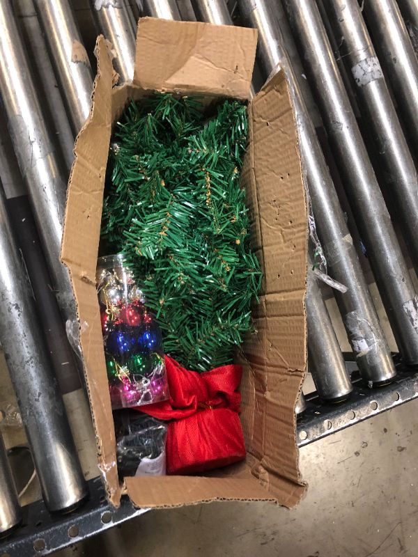Photo 1 of 20" Tabletop Pre-lit Mini Christmas Tree Set with Clear LED Lights, Artificial Mini Christmas Tree with Star Treetop and Ornaments, Best DIY Christmas Decorations (Storage Bag Included)