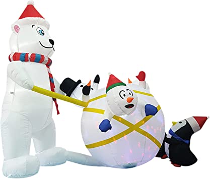 Photo 1 of 6FT Long Christmas Inflatables Polar Bear Snowman Penguin Shaped LED Blow Up Lighted Yard Decor Xmas Blow up Inflatable Props with Fixed Stakes Tethers for Outdoor Garden Party Decoration