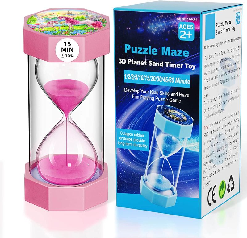 Photo 1 of  Sand Timer 15 Minute Hourglass with Maze & 3D Unicorn Pattern 