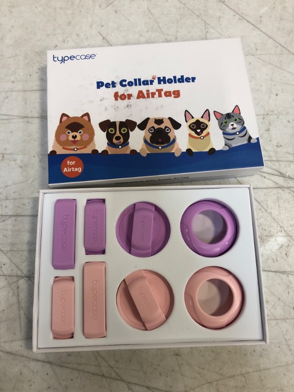Photo 2 of Air tag Dog Collar Holder(2pack), Ultra-Durable Plastic Pet Collar Case for Apple Air Tags, Anti-Lost Air Tag Case Holder Compatible with Dog Cat Collars Charms & Collar Pink/Purple