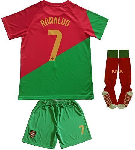 Photo 1 of BIRD BOX 2022 Portugal #7 Home Red Ronaldo Boys Girls Soccer Jersey Youth Gift Set (Red, 24) SIZE MEDIUM 7-8 YEARS OLD
