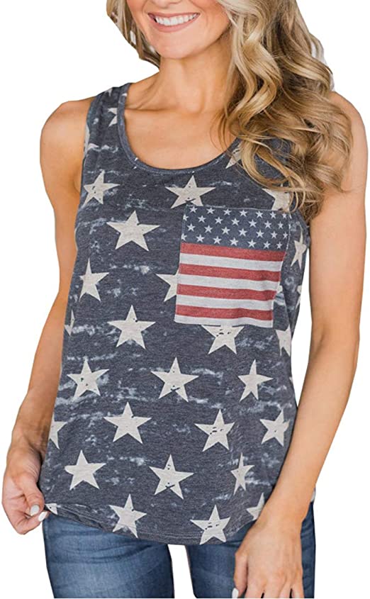 Photo 1 of 4th of July Women's American Flag Camo Tank Tops Sleeveless Stripes Patriotic T Shirts, M 
