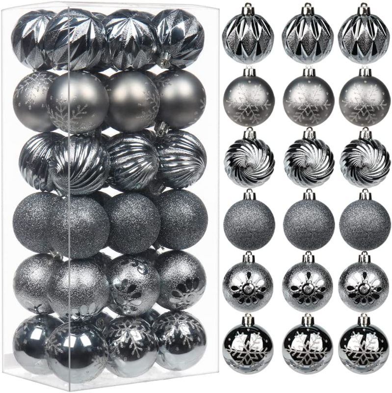 Photo 1 of 2.36" Christmas Ball Ornaments 36 Pcs Christmas Tree Decorations Set Shatterproof Small Gray Silver Christmas Ornaments Balls with Hanging Loop for Holiday Party Wreath Xmas Tree Decor
