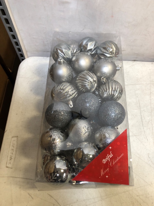 Photo 2 of 2.36" Christmas Ball Ornaments 36 Pcs Christmas Tree Decorations Set Shatterproof Small Gray Silver Christmas Ornaments Balls with Hanging Loop for Holiday Party Wreath Xmas Tree Decor
