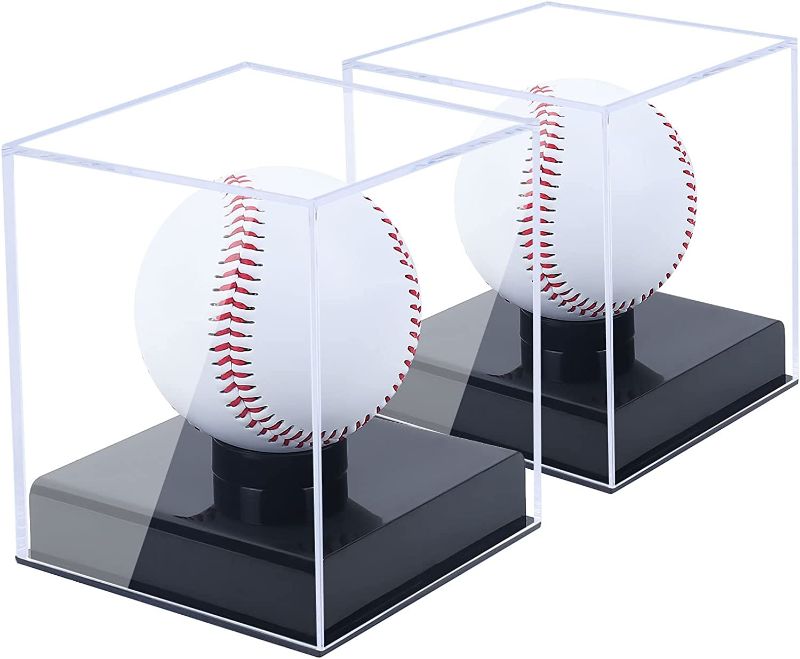 Photo 1 of 2 Pack Baseball Display Case, Acrylic Baseball Holders for Balls Display Box UV Protected Memorabilia Display Case-Black Base
