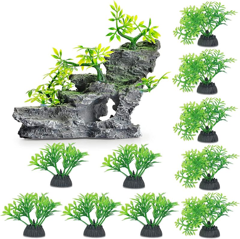 Photo 1 of  Aquarium Mountain, Fish Tank Decorations Artificial Stone (Resin,Green)
