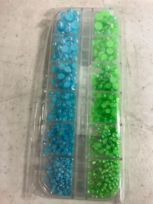 Photo 3 of  Half Round Pearls Nail Charms Beads Multi Sizes 2 COLORS: GREEN / BLUE - SEALED / UNOPENED 
