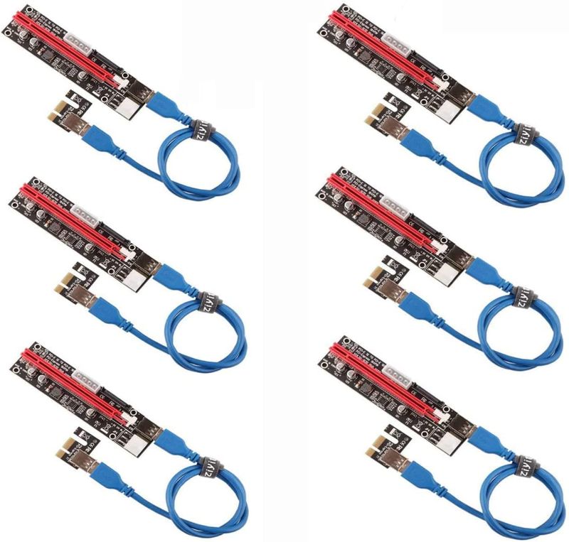 Photo 1 of  6 Pack Latest PCI-E GPU Riser Express Cable 16X to 1X (6pin / MOLEX/SATA) with Led Graphics Extension Ethereum ETH Mining Powered Riser Adapter Card
