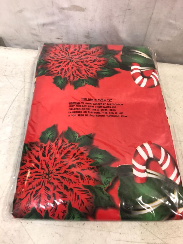 Photo 3 of  Christmas Vinyl Tablecloth with Flannel Backing Bell and Flower for Christmas 60 x 84 Inch (6-8 Seats))
