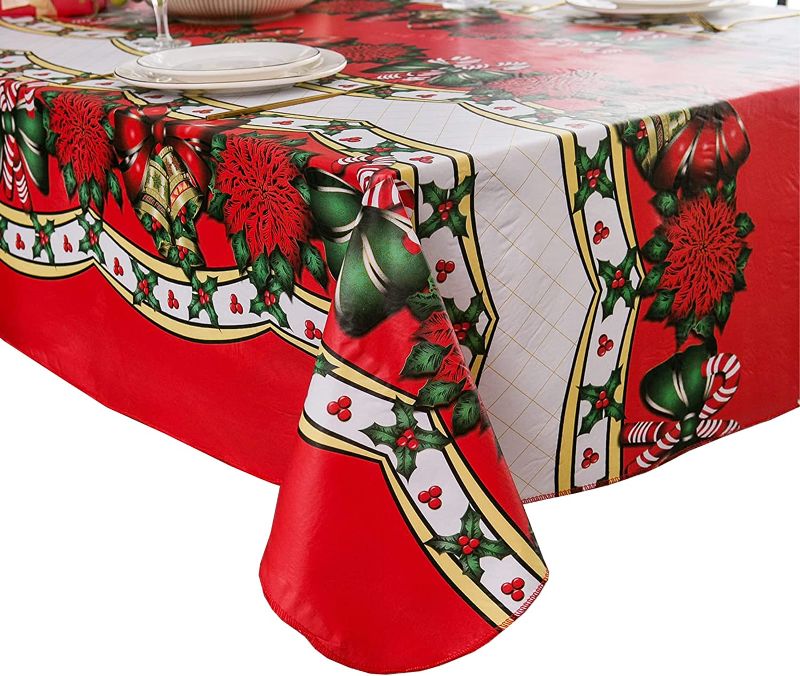 Photo 1 of  Christmas Vinyl Tablecloth with Flannel Backing Bell and Flower for Christmas 60 x 84 Inch (6-8 Seats))
