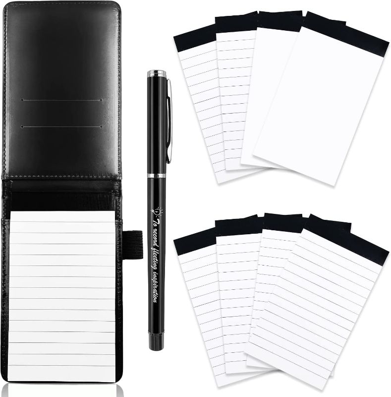 Photo 1 of  10 Pcs Mini Pocket Note Pads Holder Set, Included Small Notepads with 50 Lined Sheets, Metal Pen (Black)
