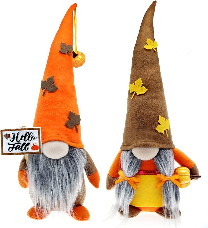 Photo 1 of  2 Pcs Fall Gnomes Swedish Tomte Gnome with Pumpkin Maple Leaf for Fall Decor 
