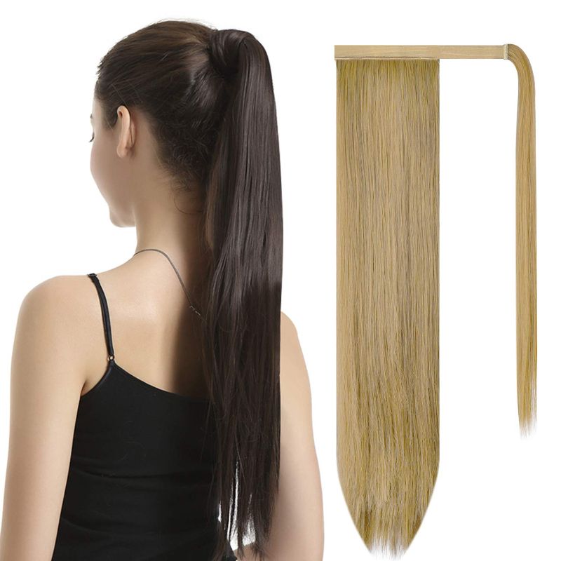 Photo 1 of BARSDAR 26 inch Ponytail Extension Long Straight Wrap Around Clip in Synthetic Fiber Hair for Women - Strawberry Blonde mix Bleach Blonde Evenly
