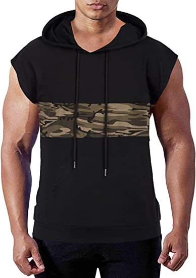 Photo 1 of  Men's Workout Gym Sleeveless Hoodies Camo Color Block Tank Tops Muscle T Shirts with Pockets M
