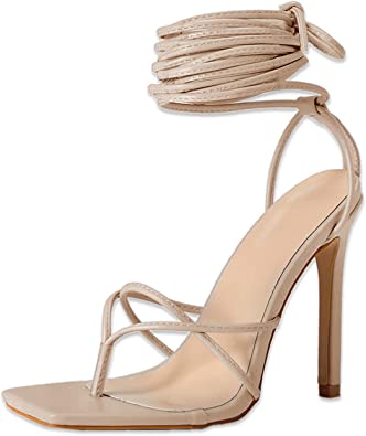 Photo 1 of  Women's Lace Up Heeled Sandals Square Flip Flop High Heels Strappy Party Shoes SIZE 9
