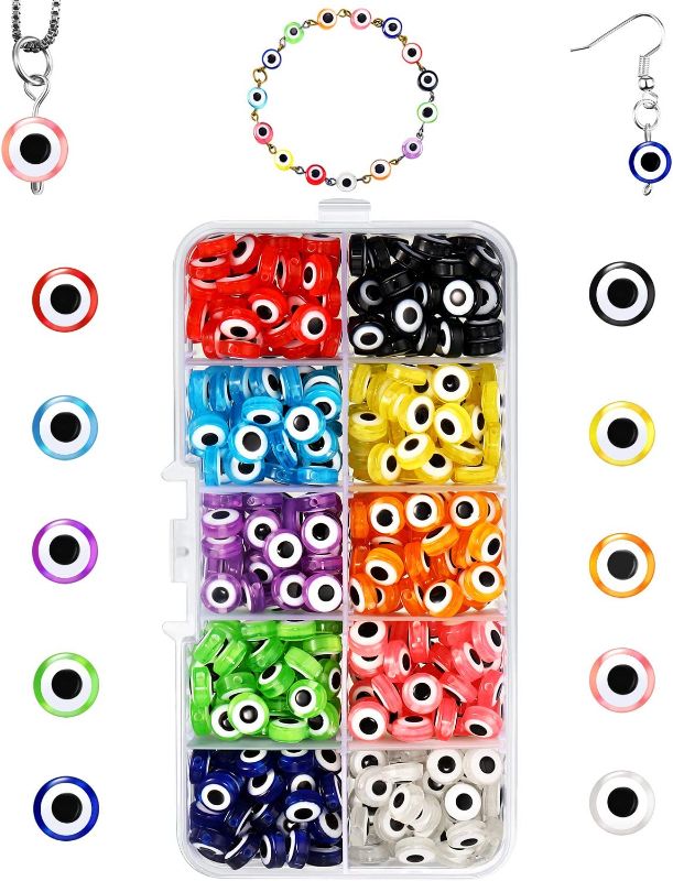 Photo 1 of  450 Pieces Halloween Mixed Color 8 mm Handmade Evil Eye Lampwork Beads with Storage Box DIY Crafts