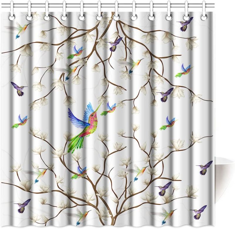 Photo 1 of  Shower Curtain Hummingbird Magnolia Flower Branch Bird Waterproof Polyester Bath Curtain 60"x72"
