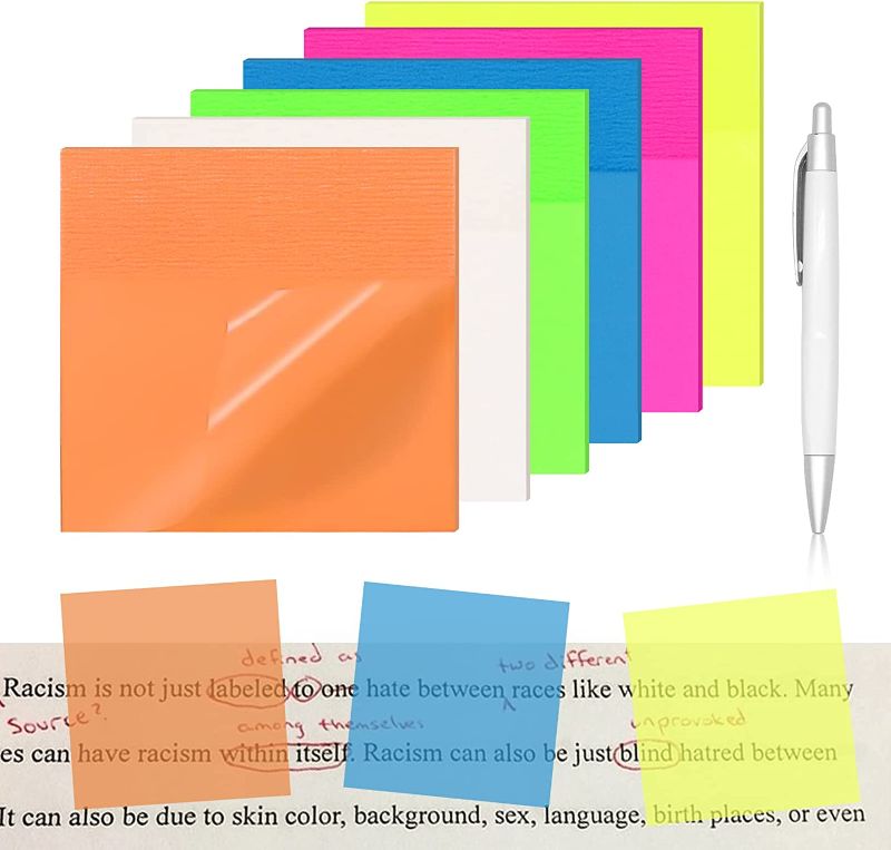 Photo 1 of Transparent Sticky Notes, 600Pcs Waterproof Translucent Sticky Notes, 1Clear Reusable Sticky Note with Ballpoint Pen for Office School Home, Color, 12 Packs
