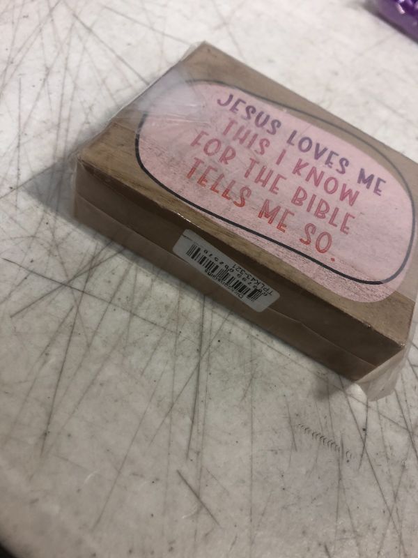 Photo 3 of  Jesus Loves Me Bible Tells Me So  Table Top Block Sign

