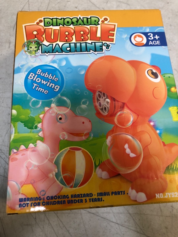 Photo 3 of Dinosaur Bubble Machine for Toddlers, Automatic Bubbles Blower Rechargeable with Led Lights and 4 Bubble Solutions, Bubble Maker Outdoor Outside Party Toys for Kids 4-8 Orange