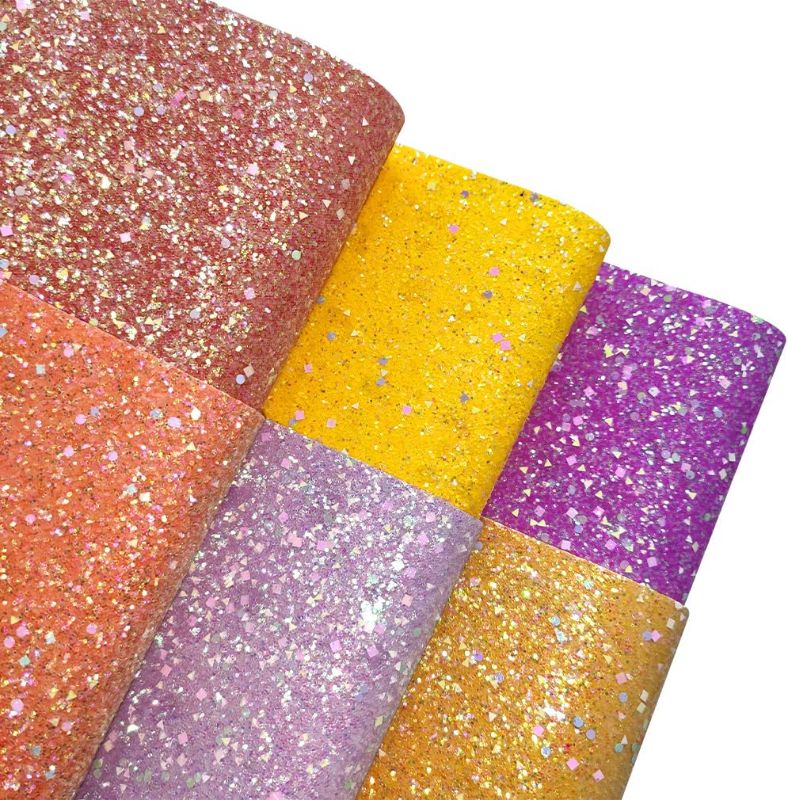 Photo 1 of 6 Colors Glitter Synthetic Leather Fabric, Geometric Pattern Sequins Decoration PU Leather for Sewing Patchwork DIY Bows Jewlery Making 8.3"x11.8"
