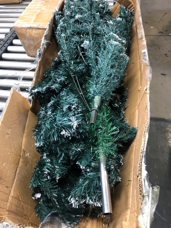 Photo 2 of 7 ft Artificial Christmas Tree Xmas Tree Outdoor Home Office, 900 PVC Branch Tips Easy Assembly Green White, Metal Hinges Stand Foldable Base Feel Real Unlit Holiday Décor for Indoor… 7ft 900 Branches