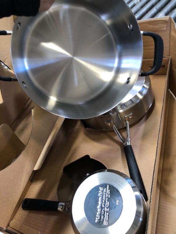 Photo 7 of KitchenAid Cookware Pots and Pans Set, 10 Piece, Brushed Stainless Steel --- ONE USED PAN