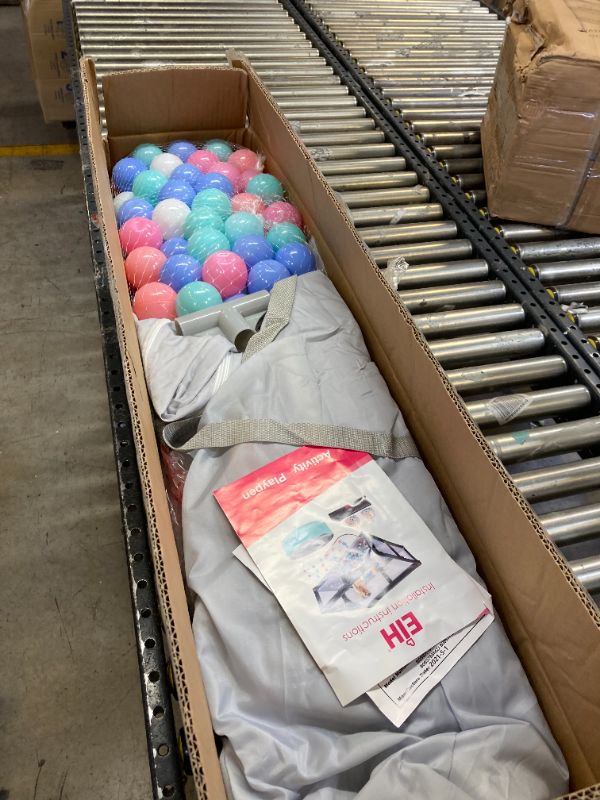 Photo 1 of EIH Large Baby Playpen with Ocean Ball Pit & 100PCS Balls Play Yard for Babies and Toddlers Indoor and Outdoor Kids Activity Center 79 Inch x 59 Inch, Light Grey