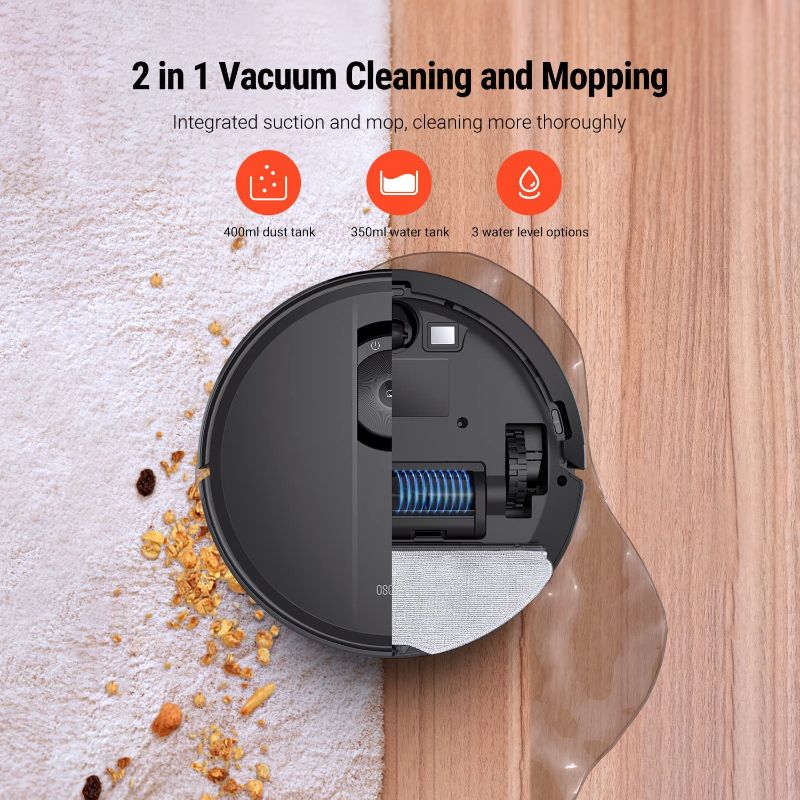 Photo 1 of OSOTEK Robot Vacuum and Mop Combo, 3500Pa Strong Suction WiFi/App/Alexa Control, Self-Charging Robotic Vacuum Cleaner, Smart Gyroscope Navigation, Ideal for Hard Floors Pet Hair Carpets
