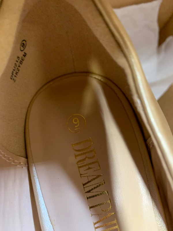 Photo 3 of DREAM PAIRS Women's High Stiletto Heels Pointed Toe Pumps Shoes Size 9, Gold --- Box Packaging Damaged, Moderate Use, Scratches and Scuffs on Fabric
