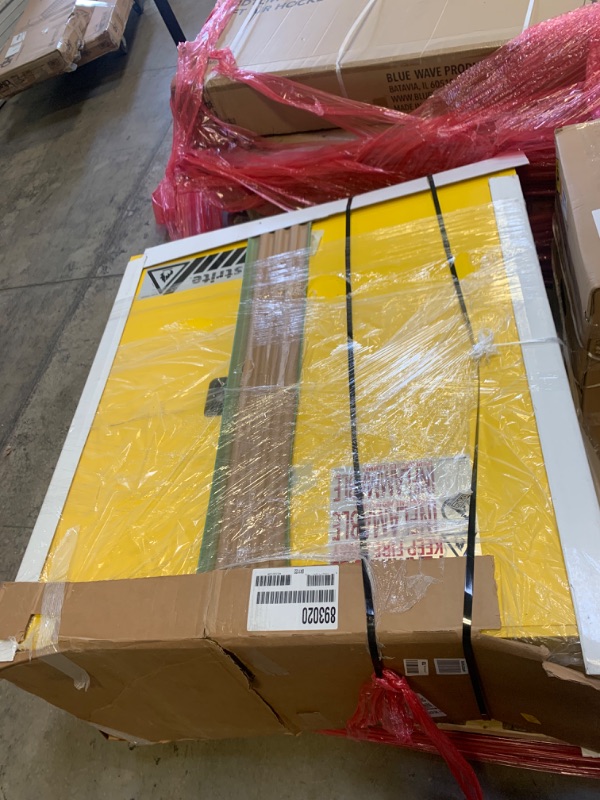 Photo 2 of Justrite 893020 Sure-Grip EX Flammable Safety Cabinet, 2 Door, Self Closing, Dimensions (H x W x D): 44 x 43 x 18 inch (1118 x 1092 x 457 mm); 30 gal. (114L) Yellow --- No Box Packaging, Item is New, Very Minor Dings to Metal Edges, Corners from Shipping 