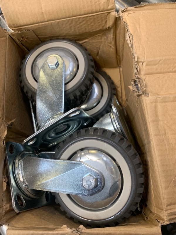 Photo 4 of 6" Heavy Duty Caster Wheels Set of 4 Load 2200lbs Premium Rubber No Noise Casters Wheels Lockable Bearing Plate Caster with Brakes 360 Degree Plate Swivel Castors Wheel for Furniture Workbench Cart 6 inch Rubber Caster Wheels --- Box Packaging Damaged, It