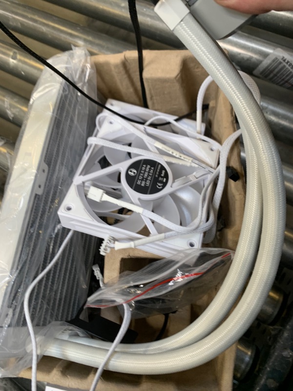 Photo 7 of Lian Li Galahad AIO 240 RGB White CPU Liquid Cooler - GA240A .01 (with LGA 1700 Bracket) --- Box Packaging Damaged, Minor Use, Missing Hardware, Damage to Radiator as Shown in Pictures