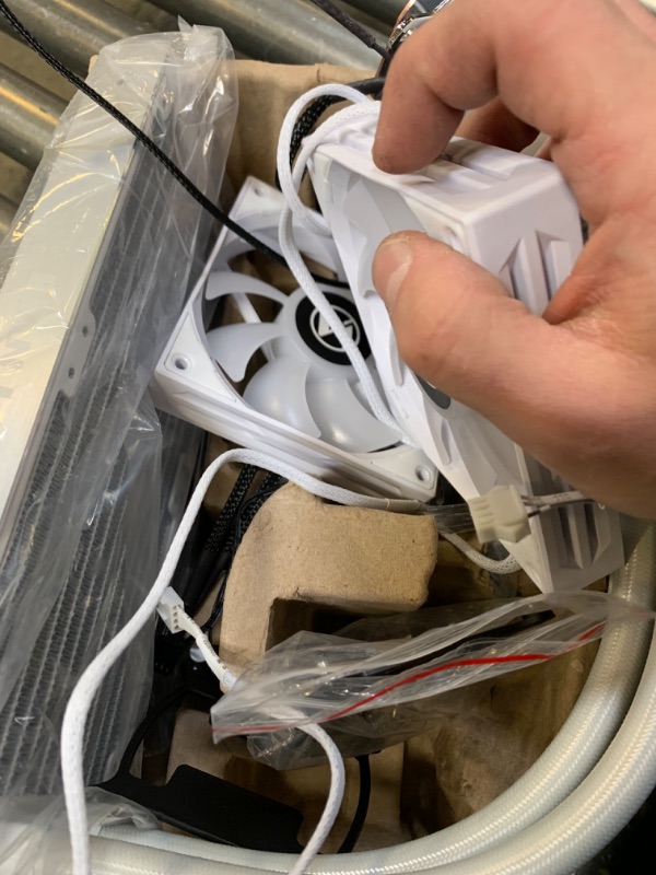 Photo 10 of Lian Li Galahad AIO 240 RGB White CPU Liquid Cooler - GA240A .01 (with LGA 1700 Bracket) --- Box Packaging Damaged, Minor Use, Missing Hardware, Damage to Radiator as Shown in Pictures