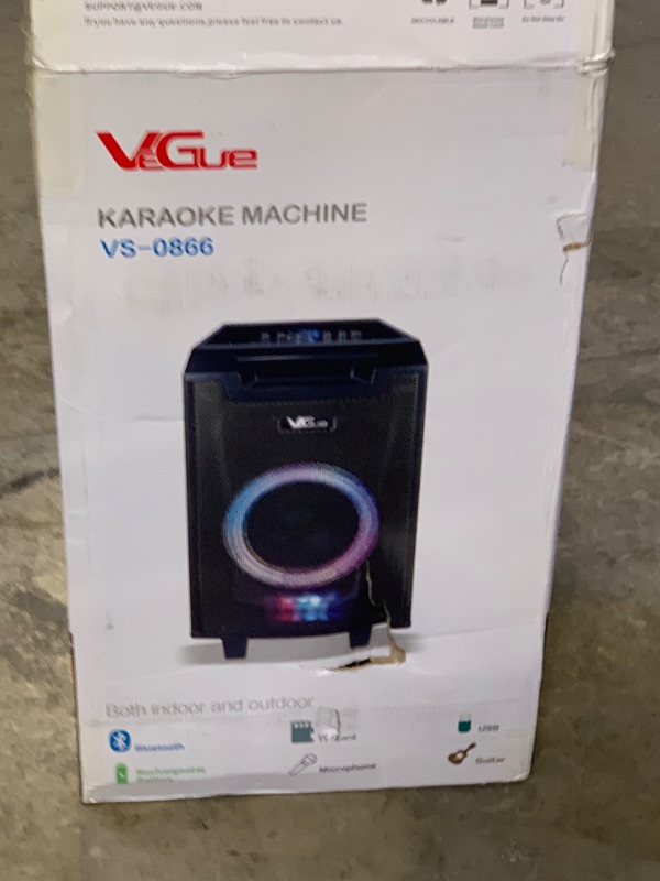 Photo 2 of VeGue VS-0866 Karaoke Machine with Bluetooth 2 UHF Wireless Microphones, Colorful LED Lights --- Box Packaging Damaged, Minor Use

