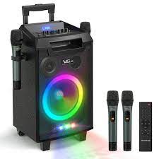 Photo 1 of VeGue VS-0866 Karaoke Machine with Bluetooth 2 UHF Wireless Microphones, Colorful LED Lights --- Box Packaging Damaged, Minor Use

