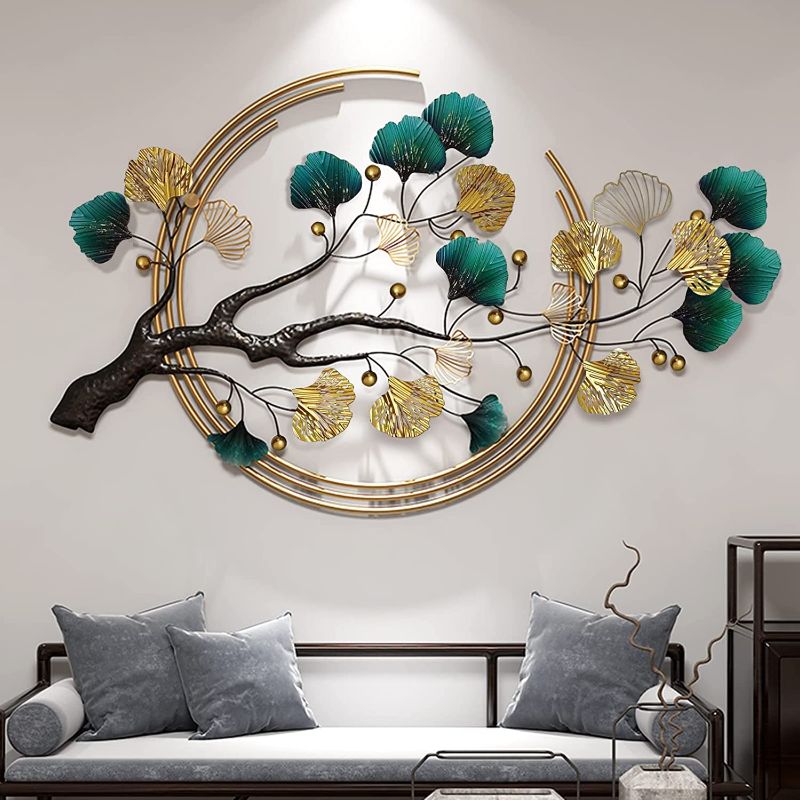 Photo 1 of 3D Ginkgo Tree Leaf Metal Wall Art, Modern Luxury Metal Wall Nature Art Decor, Metal Wall-Mounted Sculpture, Hanging for Living Room Bedroom Kitchen Decoration Gifts,110x68cm --- Box Packaging Damaged, Item is New

