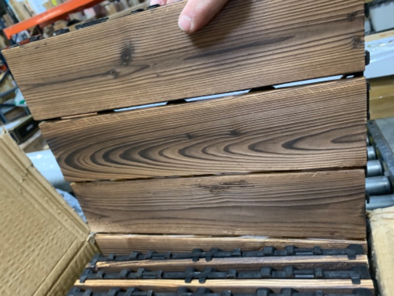 Photo 4 of 36 Pack Hardwood Interlocking Patio Deck Tiles, Wood Interlocking Flooring Tiles,12" × 12" Interlocking Patio Tiles,Outdoor Interlocking Waterproof --- Box Packaging Damaged, Item is New
