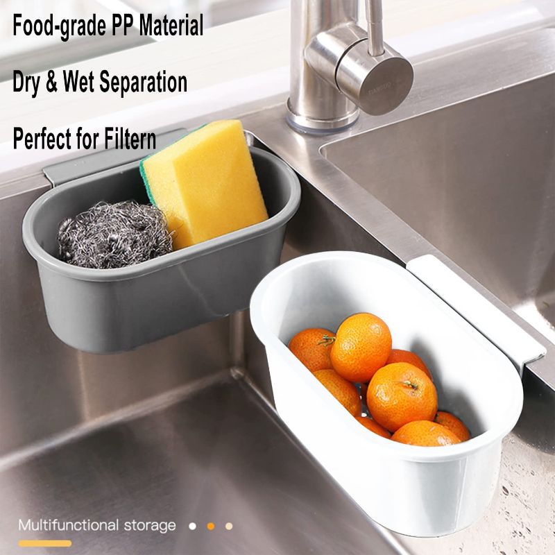 Photo 2 of 2 Packs Sink Drain Basket, Kitchen Sink Drain Basket Filter Kitchen Waste and Wash Vegetables Fruits Gray/White